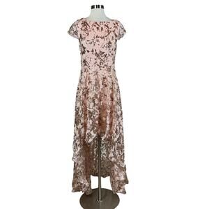 Eliza J Women's Sequined Lace High Low Backless Gown Pink Size 8 Short Sleeve
